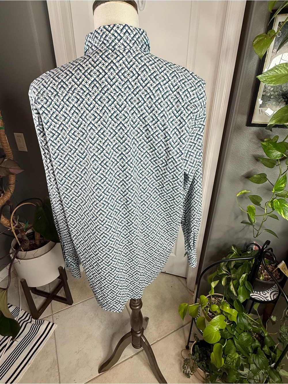 Robert Graham Classic Fit XL Geometric Print Button Down Shirt Blue Teal - Picture 2 of 16